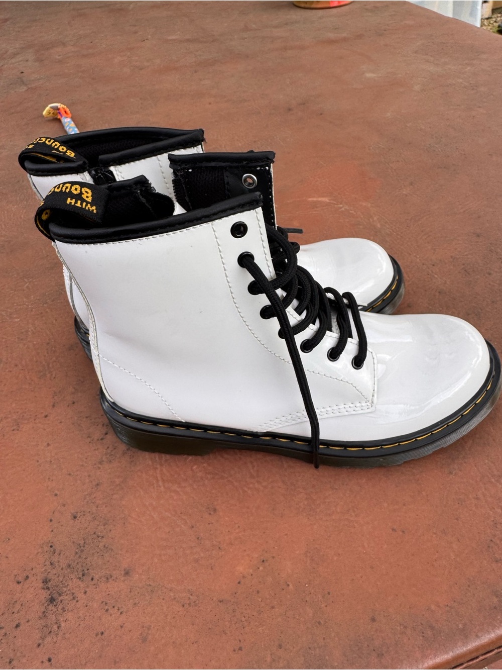 White Patent Kids Lace-Up Combat Boots - Youth